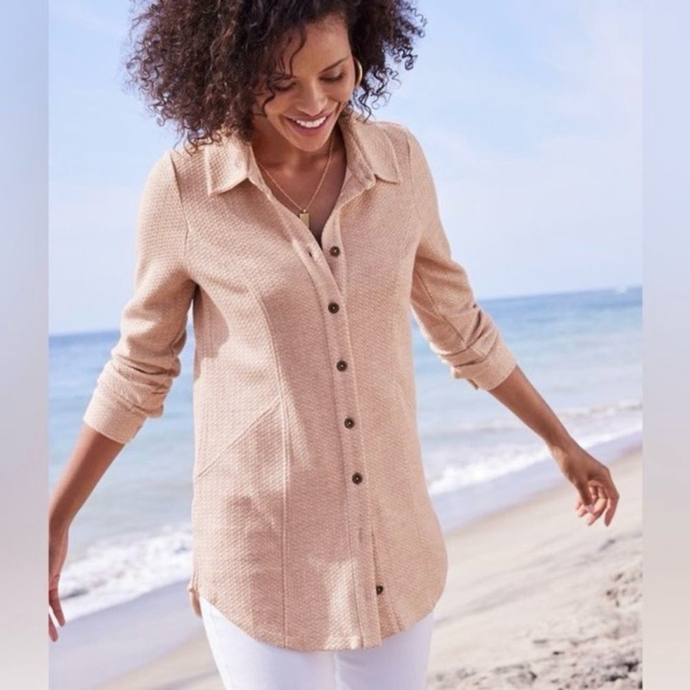 NEW Soft Surroundings Gale Peach Button Front Tunic Top Women’s Plus Size 1X